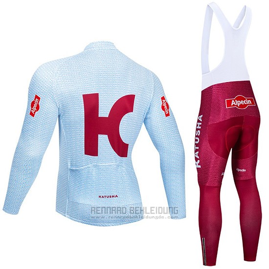 2019 Fahrradbekleidung Katusha Alpecin Licht Blau Rot Trikot Langarm und Tragerhose - zum Schließen ins Bild klicken